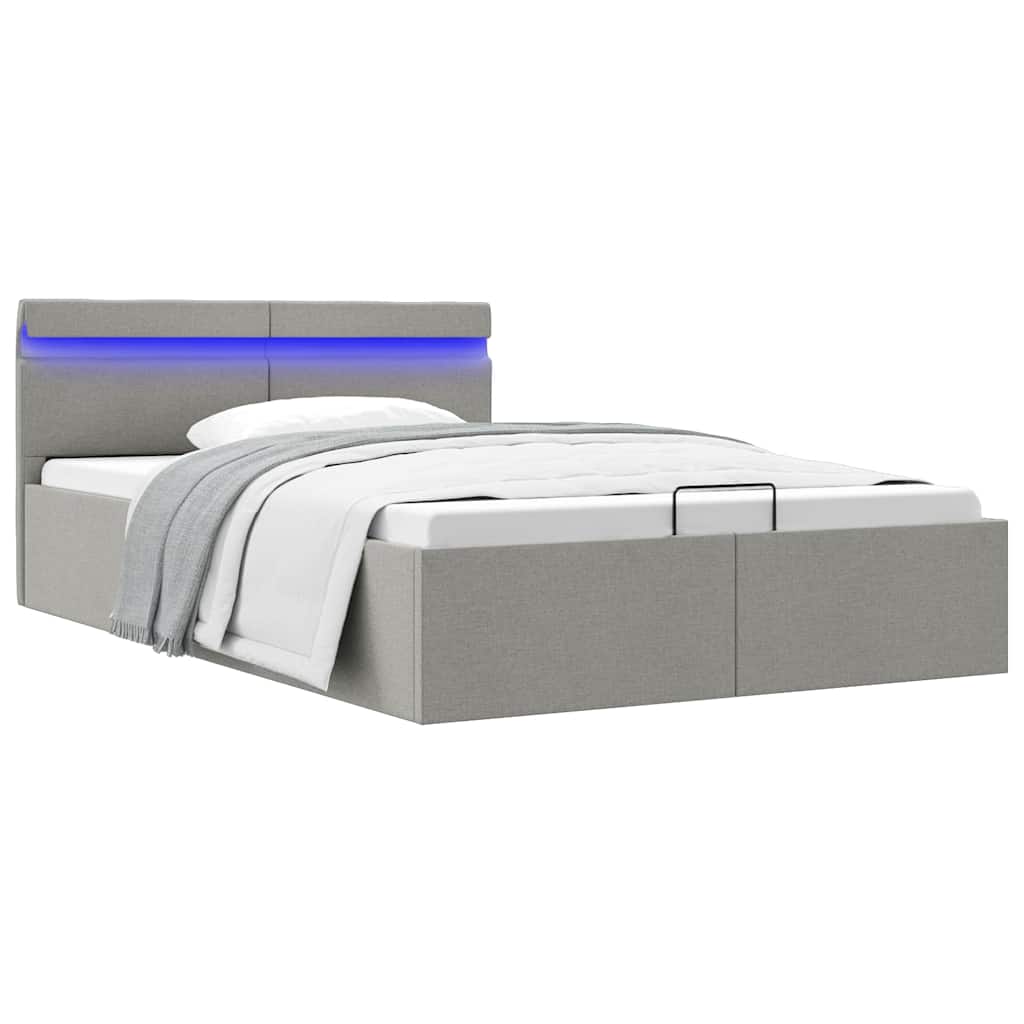 Giroletto con Contenitore e LED Grigio Chiaro Tessuto 140x200cm