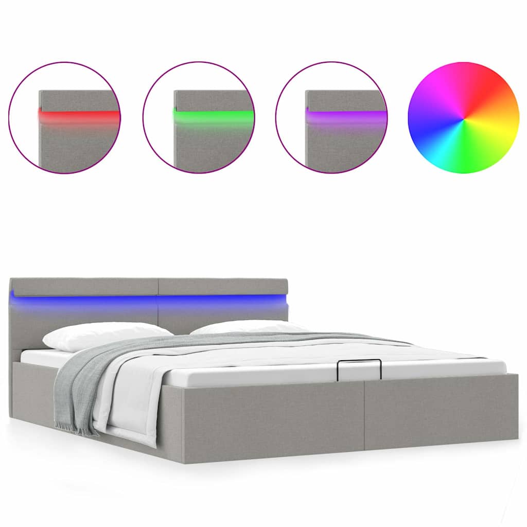Giroletto con Contenitore e LED Grigio Chiaro Tessuto 160x200cm