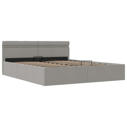 Giroletto con Contenitore e LED Grigio Chiaro Tessuto 160x200cm