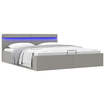 Giroletto con Contenitore e LED Grigio Chiaro Tessuto 160x200cm
