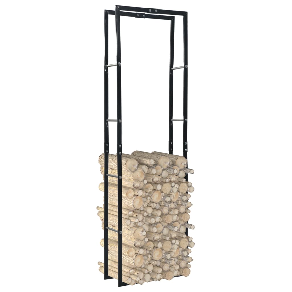 Rastrelliera per Legna da Ardere Nera 60x25x200 cm in Acciaio