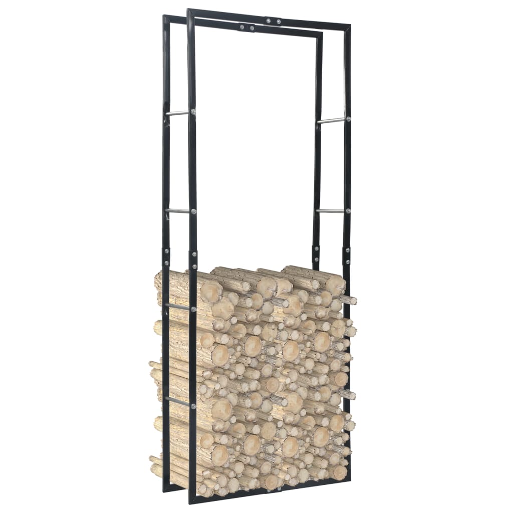 Rastrelliera per Legna da Ardere Nera 80x25x200 cm in Acciaio