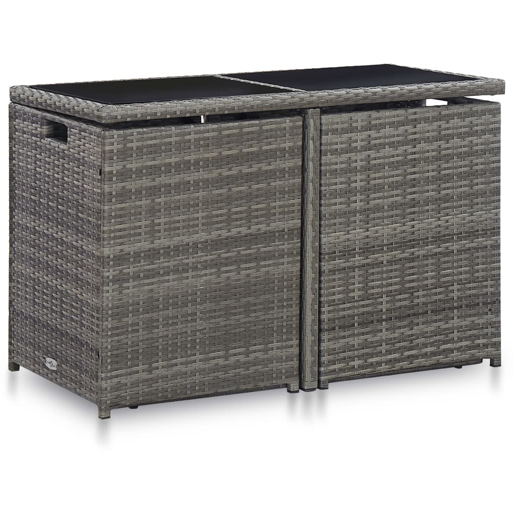 Set da Bistrot 3 pz con Cuscini in Polyrattan Grigio