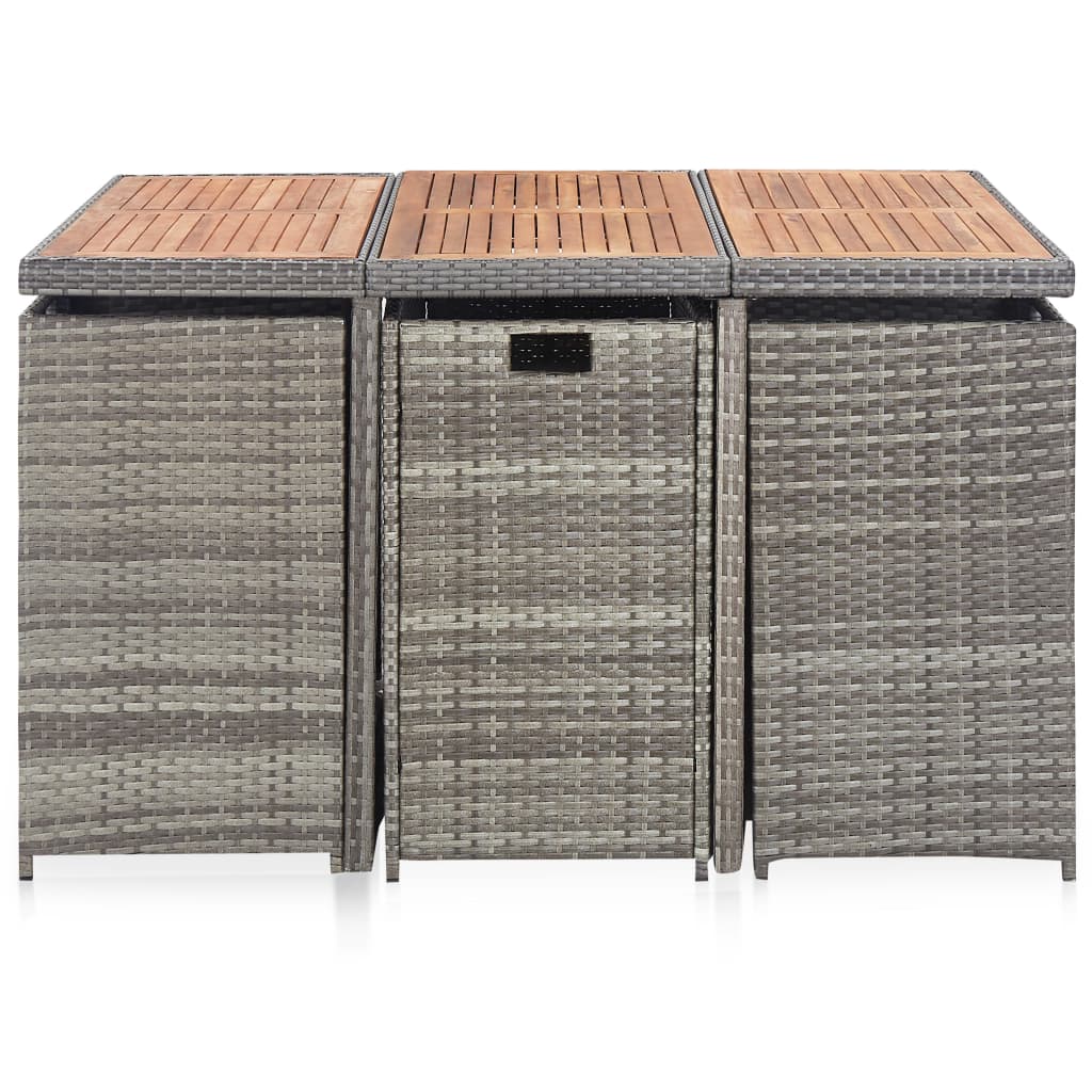 Set da Pranzo da Giardino 11 pz con Cuscini Polyrattan Grigio