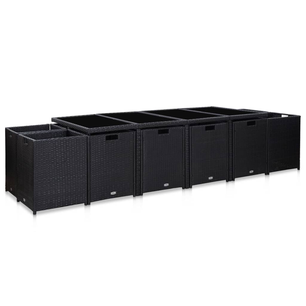 Set da Pranzo da Giardino 13 pz con Cuscini in Polyrattan Nero