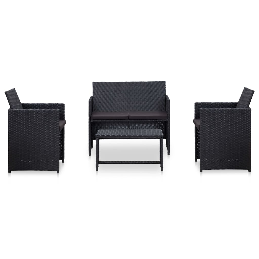Set Divani da Giardino 4 pz con Cuscini in Polyrattan Nero