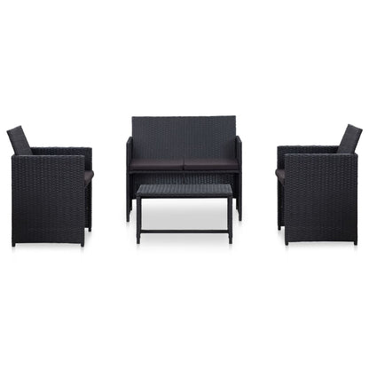 Set Divani da Giardino 4 pz con Cuscini in Polyrattan Nero