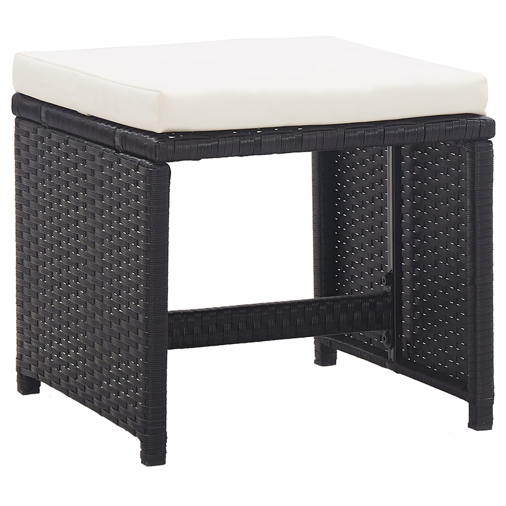 Sgabelli da Giardino 2 pz con Cuscini in Polyrattan Nero