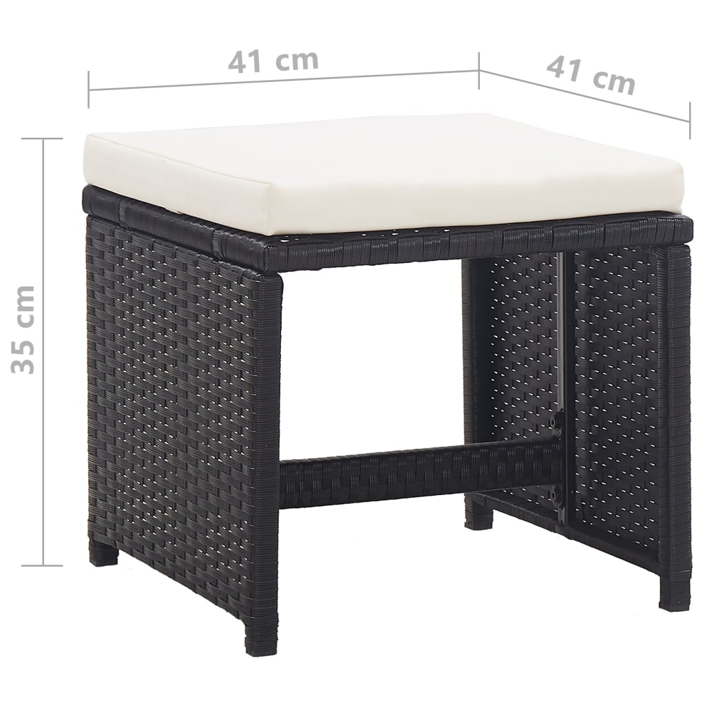 Sgabelli da Giardino 2 pz con Cuscini in Polyrattan Nero