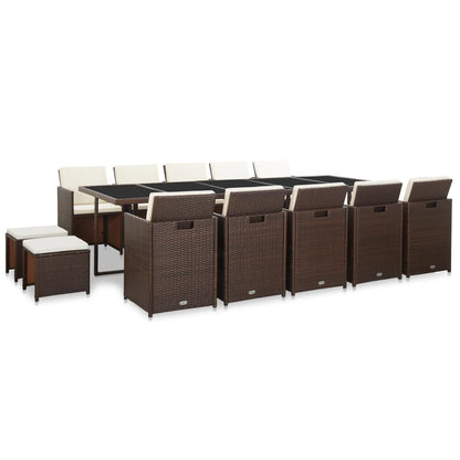 Set da Pranzo da Giardino 15 pz con Cuscini Polyrattan Marrone