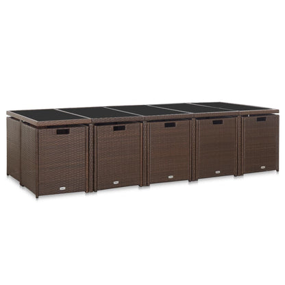 Set da Pranzo da Giardino 15 pz con Cuscini Polyrattan Marrone