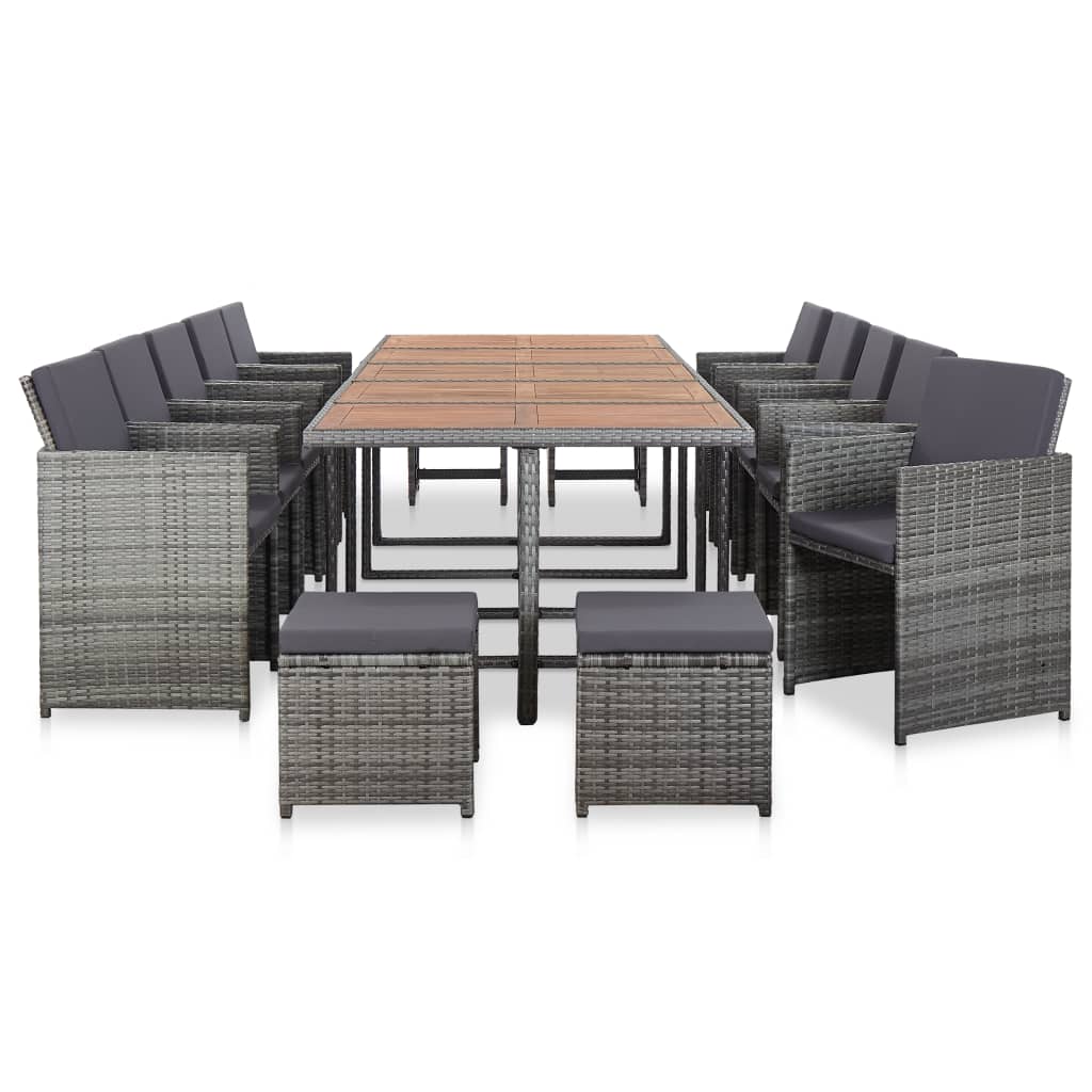 Set da Pranzo da Giardino 15 pz e Cuscini Polyrattan Antracite