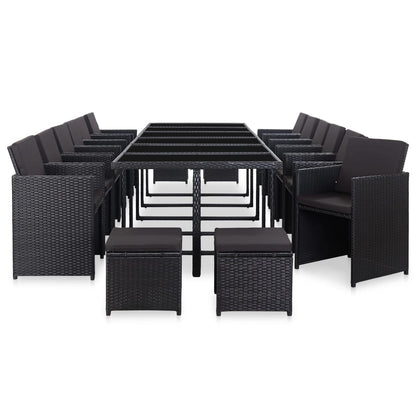 Set da Pranzo da Giardino 17 pz con Cuscini in Polyrattan Nero