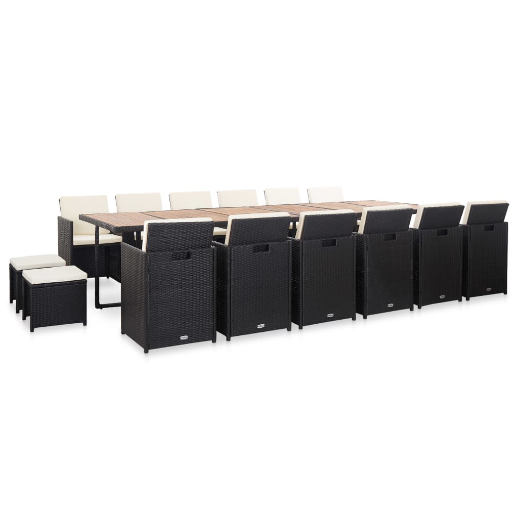 Set da Pranzo da Giardino 17 pz con Cuscini in Polyrattan Nero