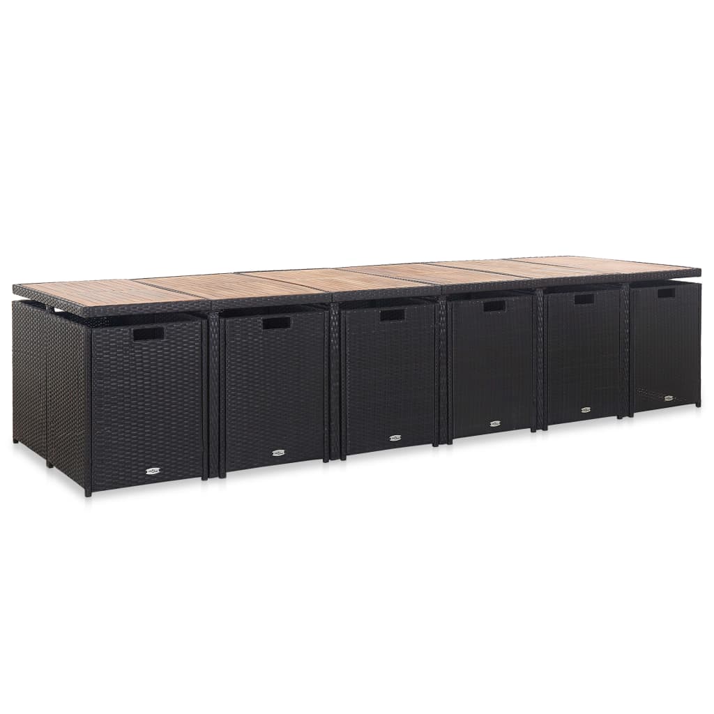 Set da Pranzo da Giardino 17 pz con Cuscini in Polyrattan Nero