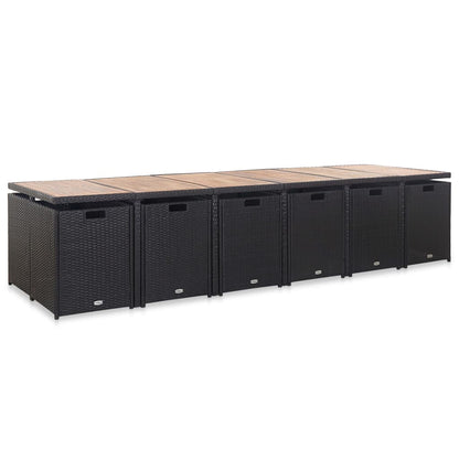 Set da Pranzo da Giardino 17 pz con Cuscini in Polyrattan Nero