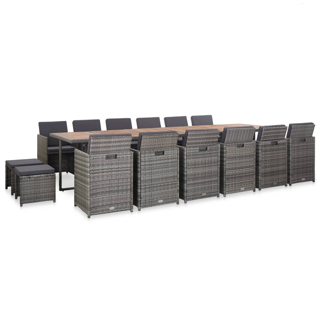 Set da Pranzo per Esterni 17 pz con Cuscini Polyrattan Grigio