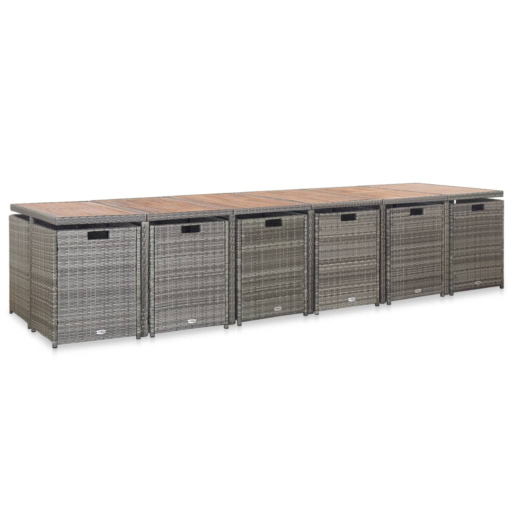Set da Pranzo per Esterni 17 pz con Cuscini Polyrattan Grigio