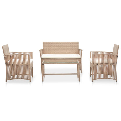 Set Divani da Giardino 4 pz con Cuscino in Polyrattan Beige