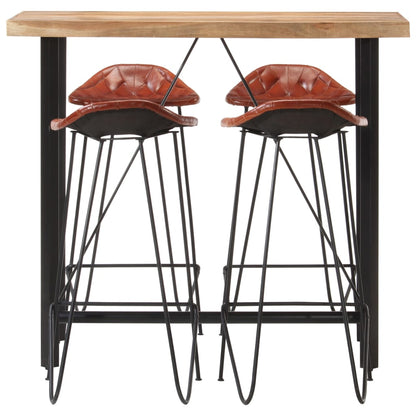 Set da Bar 5 pz in Legno Massello e Vera Pelle