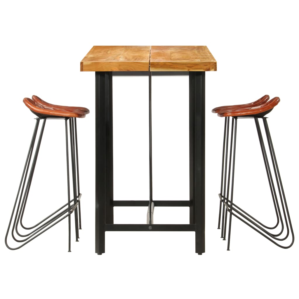 Set da Bar 5 pz in Legno Massello e Vera Pelle