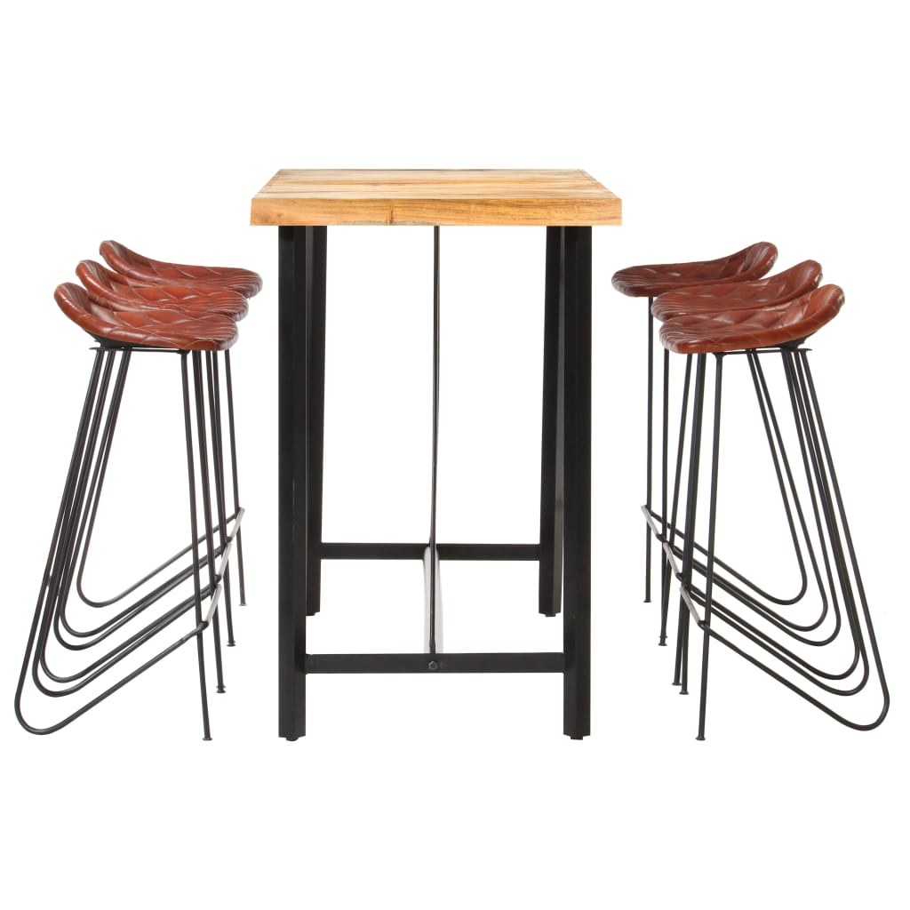 Set da Bar 7 pz in Legno Massello e Vera Pelle