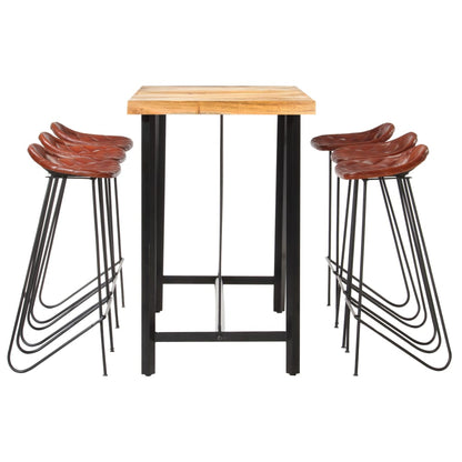 Set da Bar 7 pz in Legno Massello e Vera Pelle