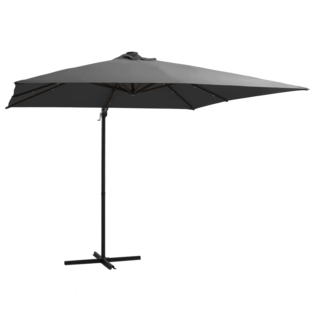 Ombrellone a Sbalzo con LED e Palo Acciaio 250x250 cm Antracite