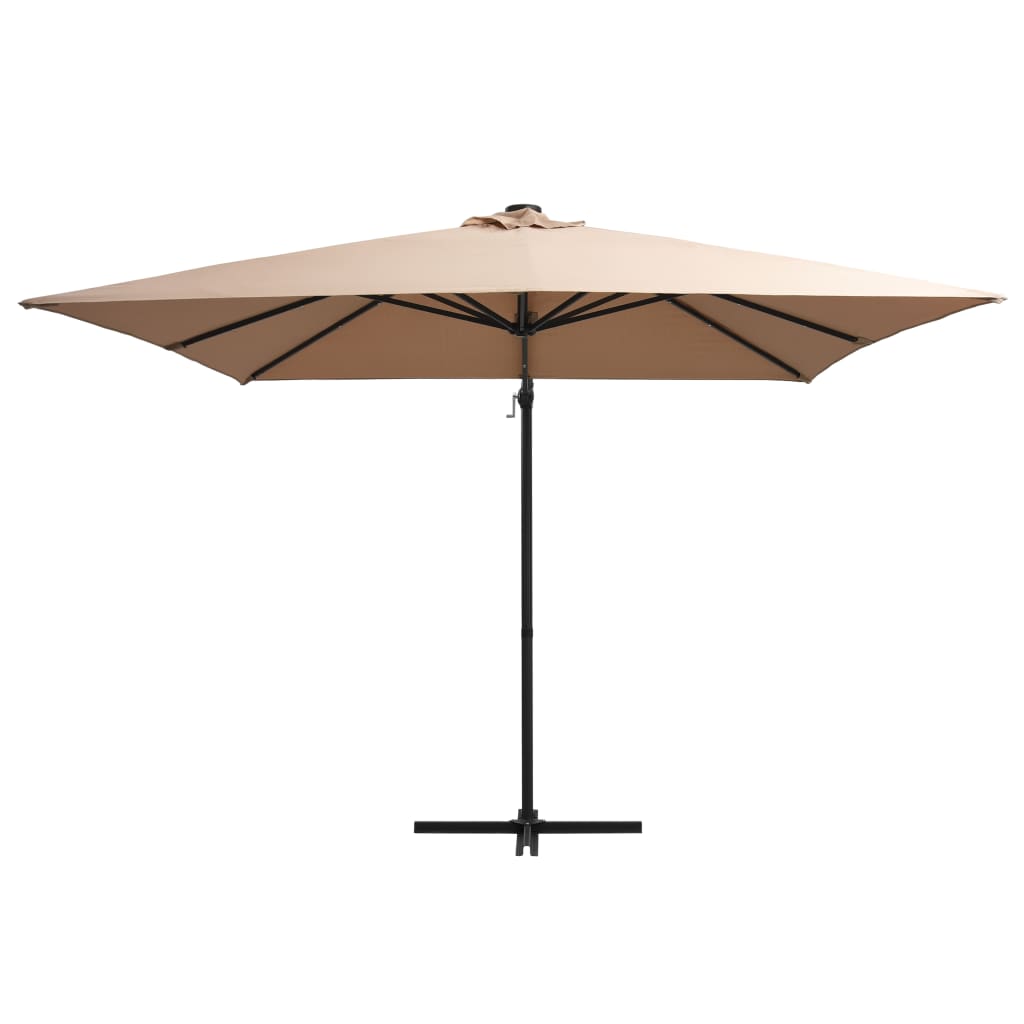 Ombrellone a Sbalzo con LED e Palo in Acciaio 250x250cm Tortora