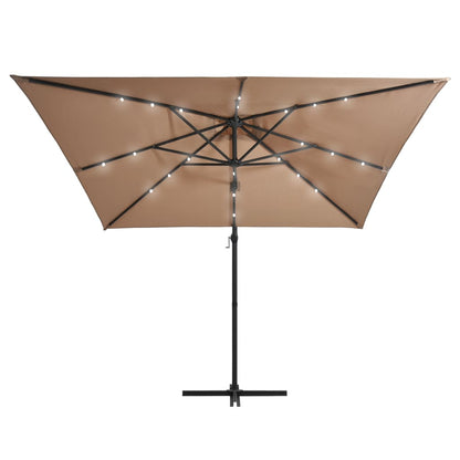 Ombrellone a Sbalzo con LED e Palo in Acciaio 250x250cm Tortora