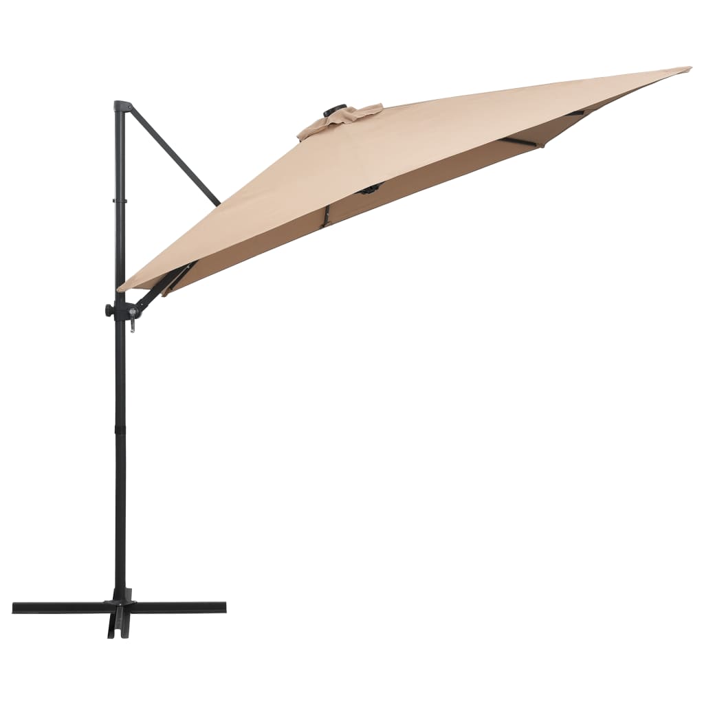 Ombrellone a Sbalzo con LED e Palo in Acciaio 250x250cm Tortora
