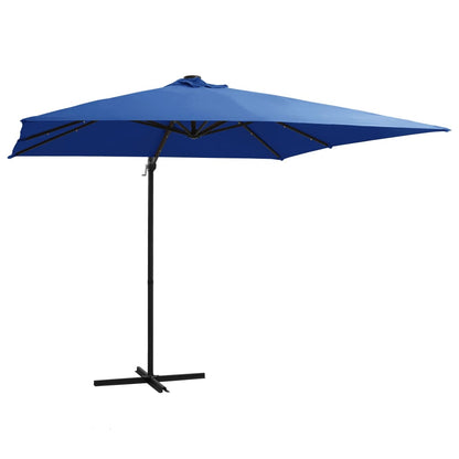 Ombrellone a Sbalzo con LED e Palo in Acciaio 250x250cm Azzurro