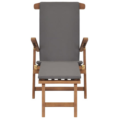 Sedia a Sdraio con Cuscino Grigio Scuro Legno Massello di Teak