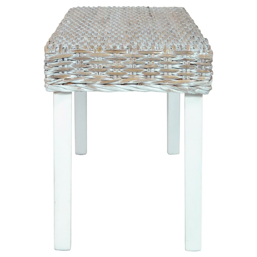 Panca 110 cm Bianca in Rattan Naturale Kubu e Massello di Mogano