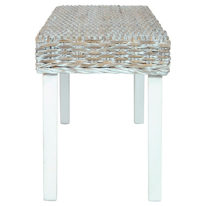 Panca 110 cm Bianca in Rattan Naturale Kubu e Massello di Mogano