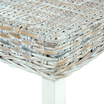 Panca 110 cm Bianca in Rattan Naturale Kubu e Massello di Mogano