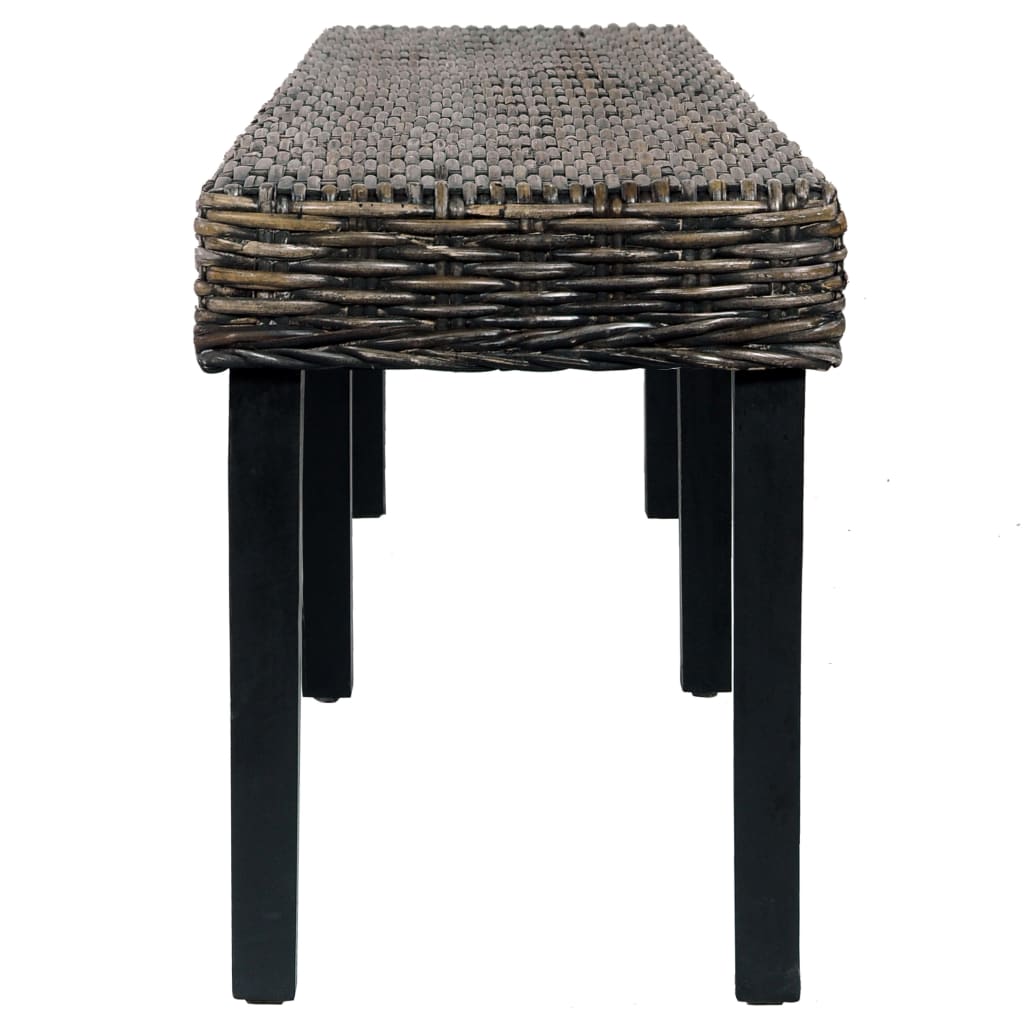 Panca 160 cm Nera in Rattan Naturale Kubu e Massello di Mango