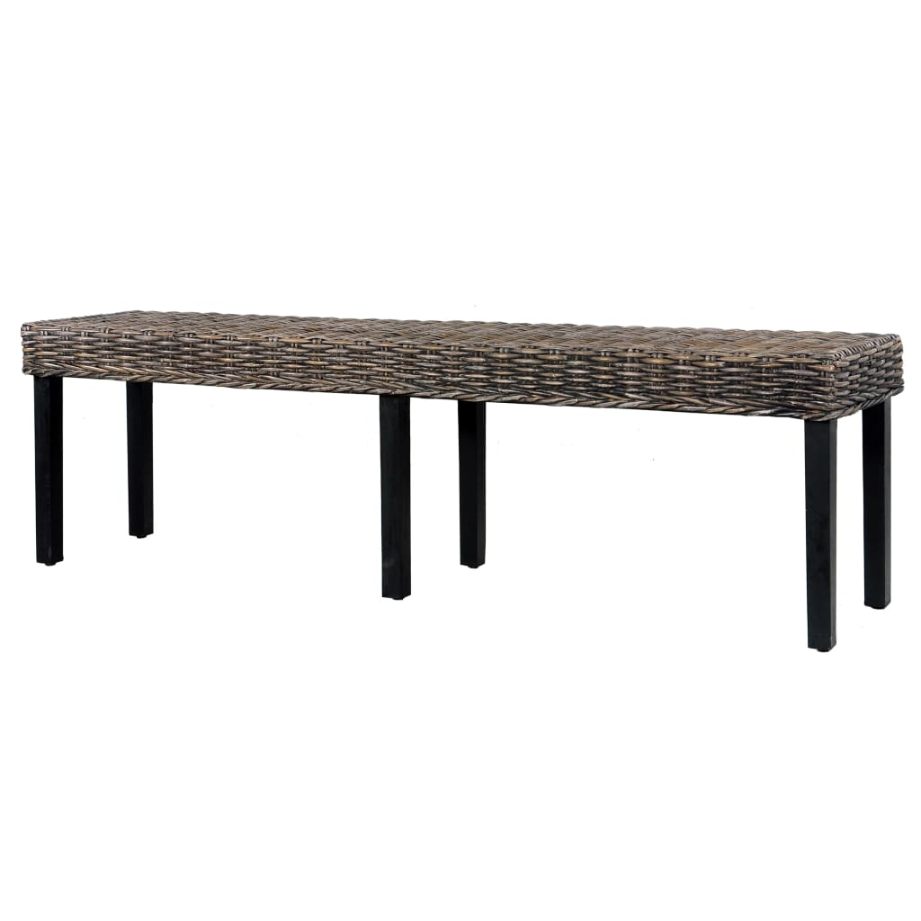 Panca 160 cm Nera in Rattan Naturale Kubu e Massello di Mango