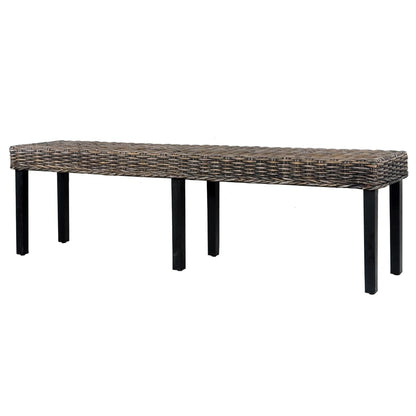 Panca 160 cm Nera in Rattan Naturale Kubu e Massello di Mango