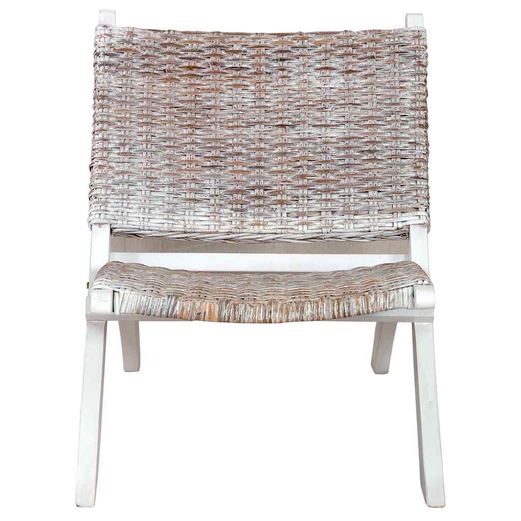 Sedia Relax Bianca in Rattan Kubu Naturale e Mogano Massello
