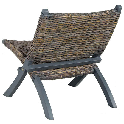 Sedia Relax Grigia in Rattan Kubu Naturale e Mogano Massello