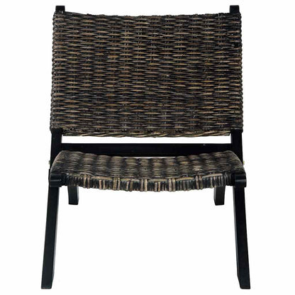 Sedia Relax Nera in Rattan Kubu Naturale e Mogano Massello