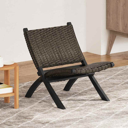 Sedia Relax Nera in Rattan Kubu Naturale e Mogano Massello