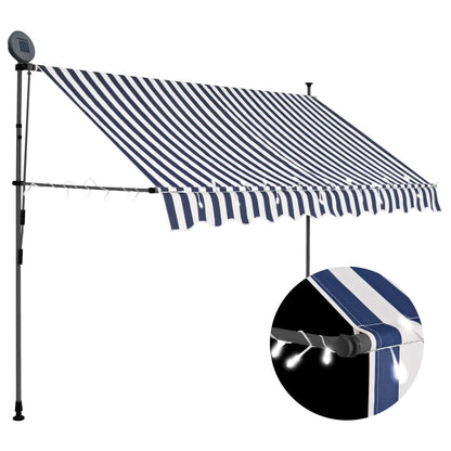 Tenda da Sole Retrattile Manuale con LED 250 cm Blu e Bianca
