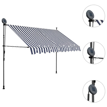 Tenda da Sole Retrattile Manuale con LED 250 cm Blu e Bianca