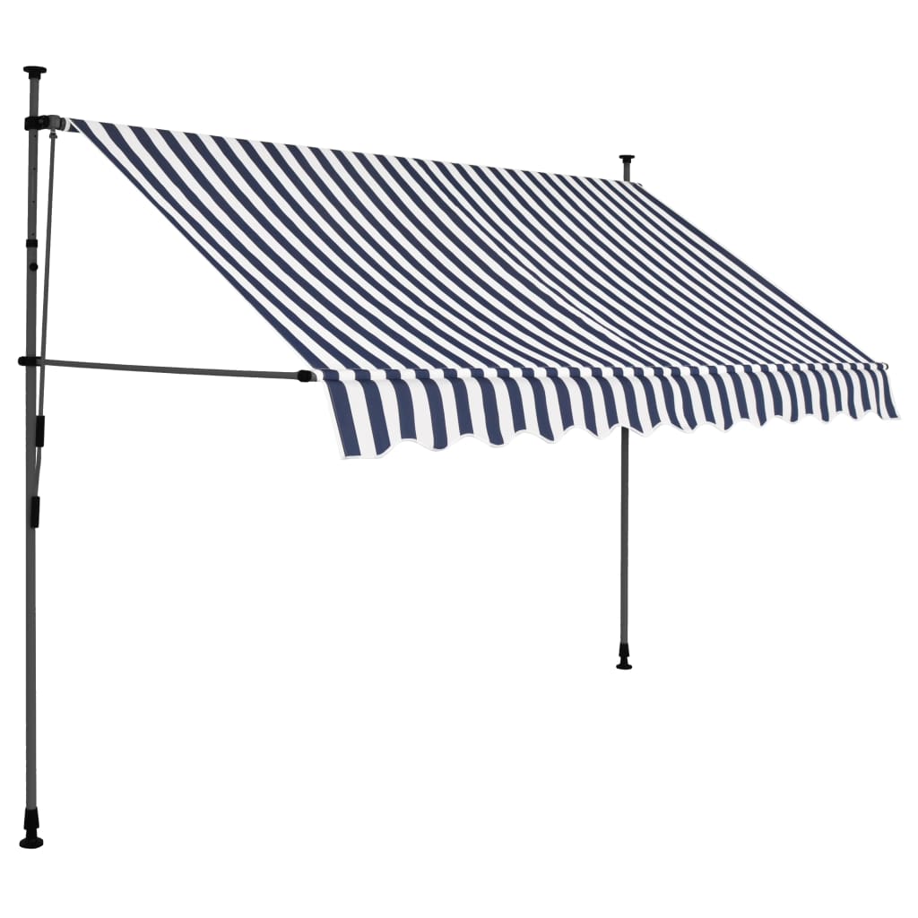 Tenda da Sole Retrattile Manuale con LED 300 cm Blu e Bianca