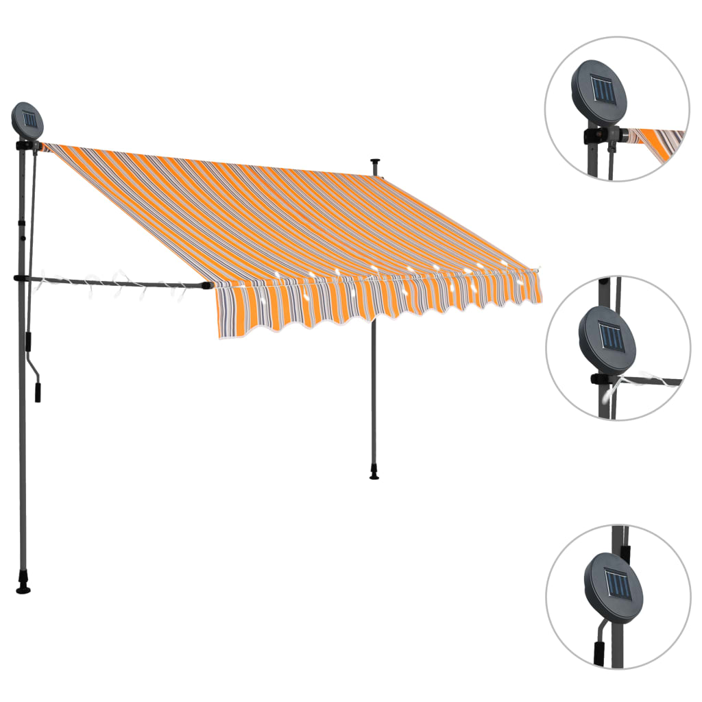 Tenda da Sole Retrattile Manuale con LED 300 cm Gialla e Blu
