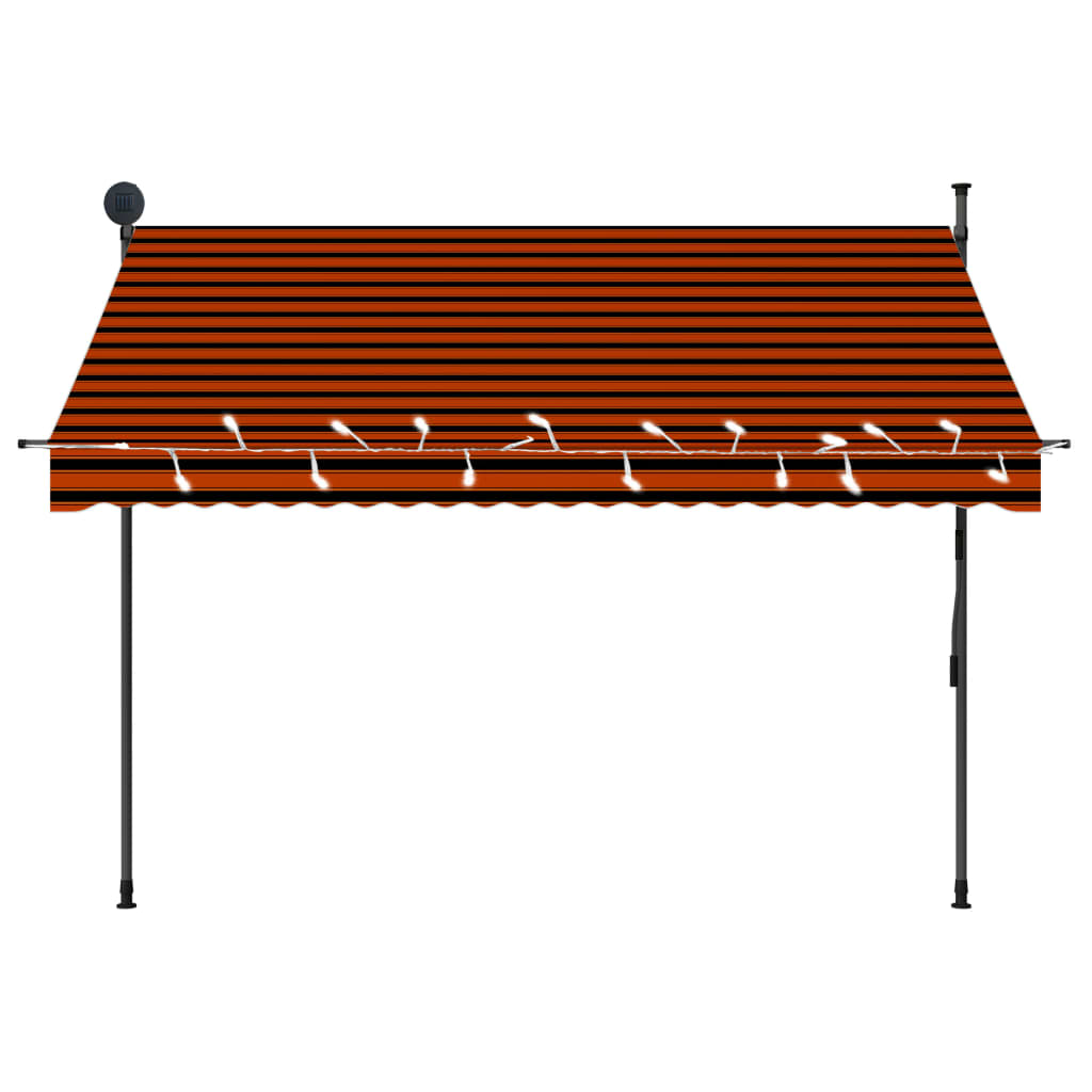 Tenda da Sole Retrattile Manuale LED 250 cm Arancione e Marrone