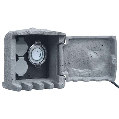 Presa da Esterno 2 Spine con Timer in Poliresina Grigia