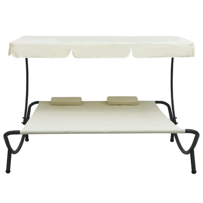 Lettino Prendisole con Baldacchino e Cuscini Bianco Crema